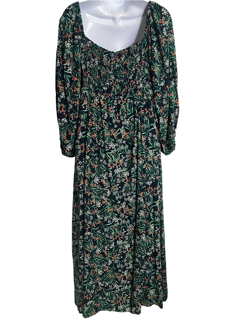 Anthro Lost + Wander Navy Blue Floral Wide Neckline 3/4 Puff Sleeve Maxi Dress S - Picture 4 of 11